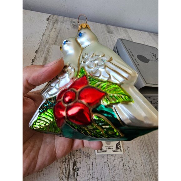 Polonaise double doves bird glass ornament poinsettia Xmas tree Kurt Adler - Picture 7 of 9
